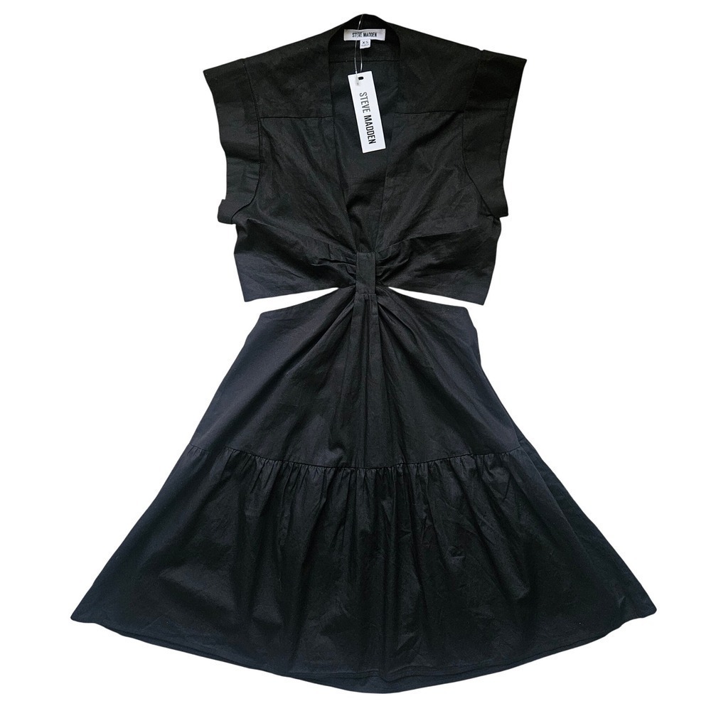 Steve Madden Amanda Black Cutout Twist Front Tiered Mini Dress S NEW